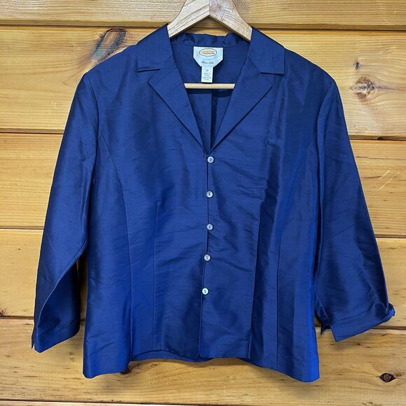 Vintage Talbots Silk Button-Front Blouse Blue Women's 10 Business-Casual - Picture 1 of 4